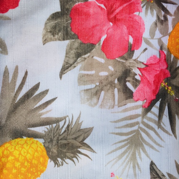 Pink Hibiscus Pineapples Fabric Shower Curtain - Picture 6 of 9